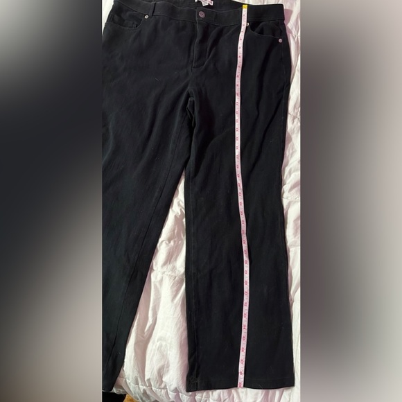Isaac Mizrahi Live! Petite Knit Denim Wide Leg Pants -Black-w/pocket 20W - Picture 5 of 10